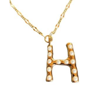 "H" Anthropologie Embellished Monogram Pendant Necklace in Gold. Letter H. NWOT
